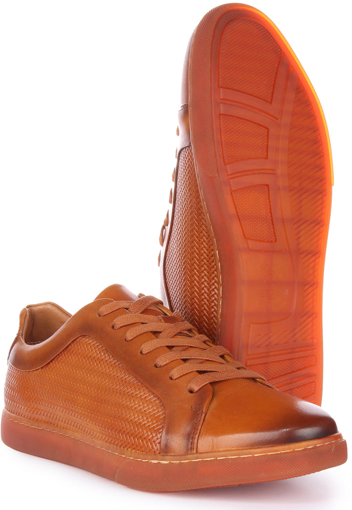 JUSTINREESS Harvey Baskets casuals en cuir à lacets pour hommes en brun