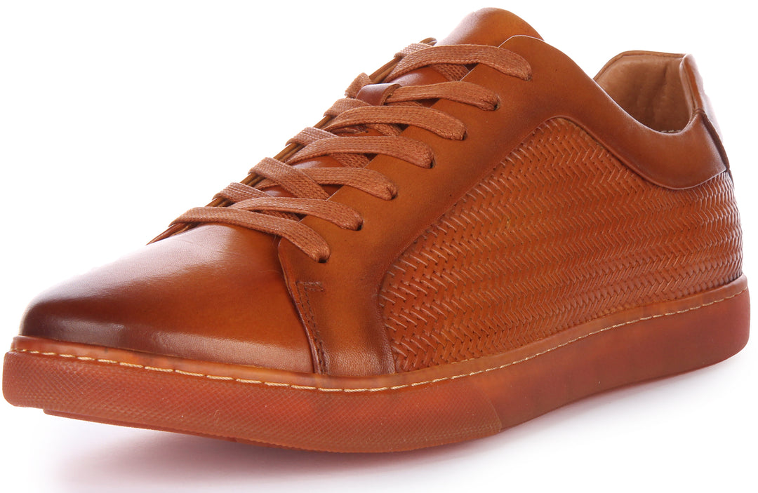 JUSTINREESS Harvey Baskets casuals en cuir à lacets pour hommes en brun