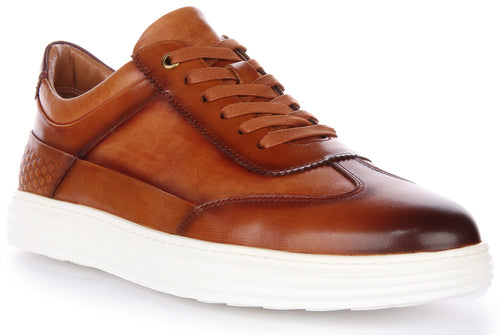 JUSTINREESS Levent Zapatillas casual de piel con cordones para hombre en marrón