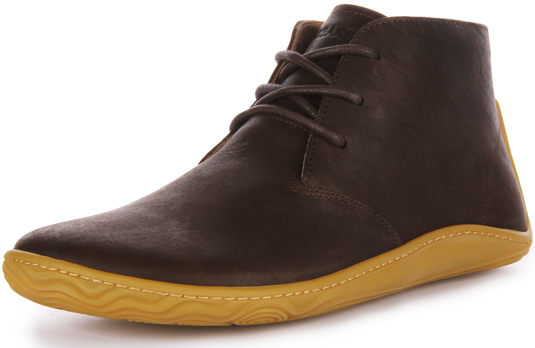 Vivobarefoot Addis Desert Bota de piel con cordones para hombre en marrón