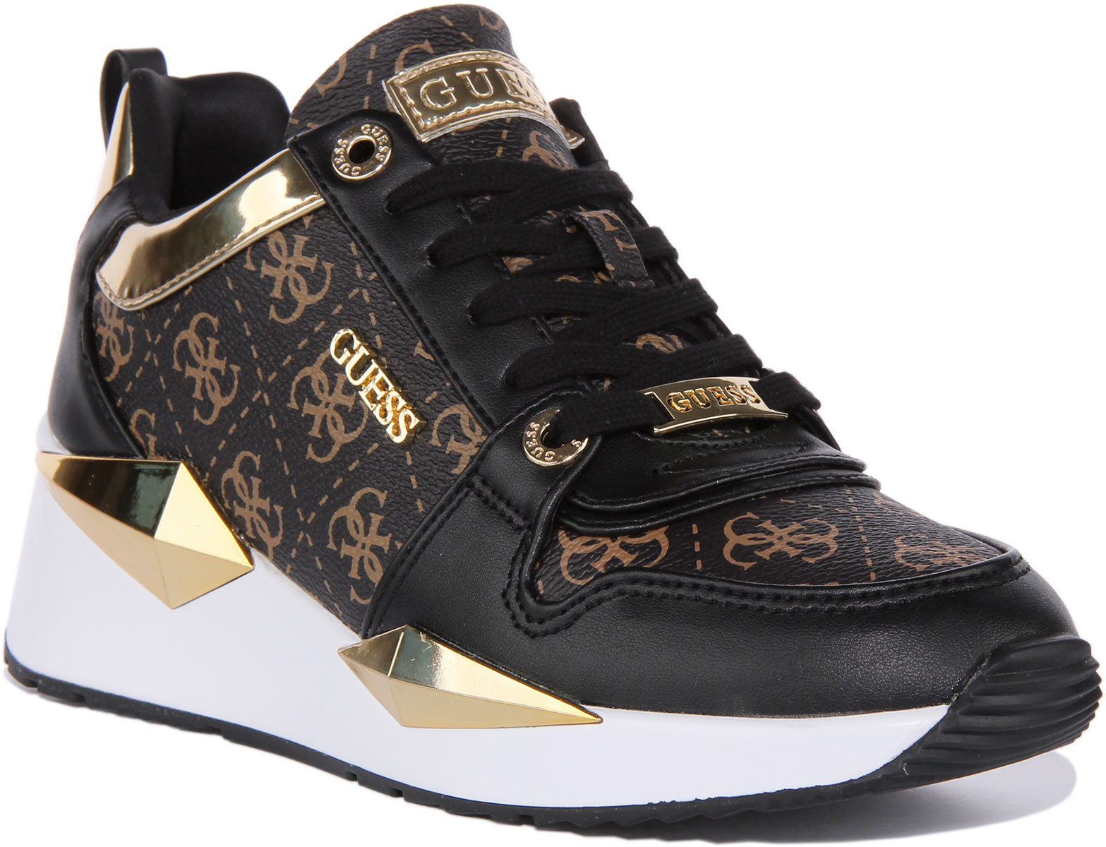 Guess Tallyn Active Lady 4G Gold Damen Synthetik Trainer In Braun Schwarz