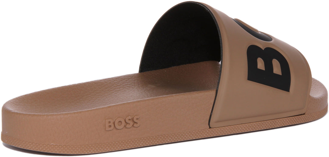 Boss Aryeh Rblg Sandales à glissière en PVC avec bande logo pour hommes en brun noir