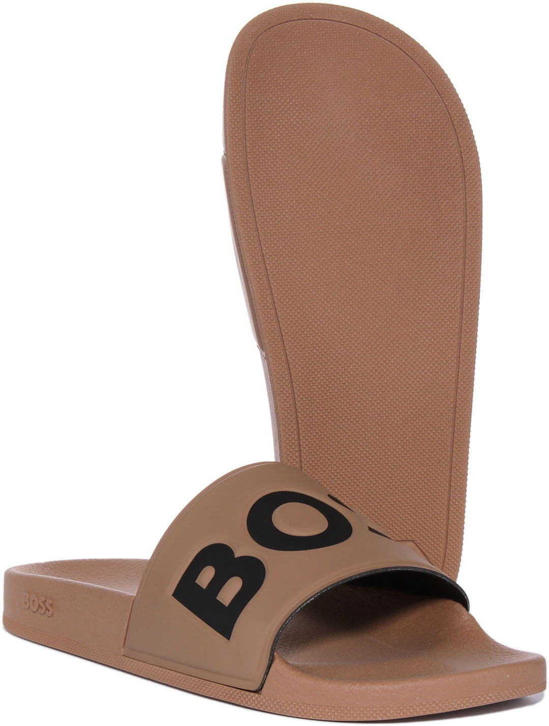 Boss Aryeh Rblg Sandales à glissière en PVC avec bande logo pour hommes en brun noir