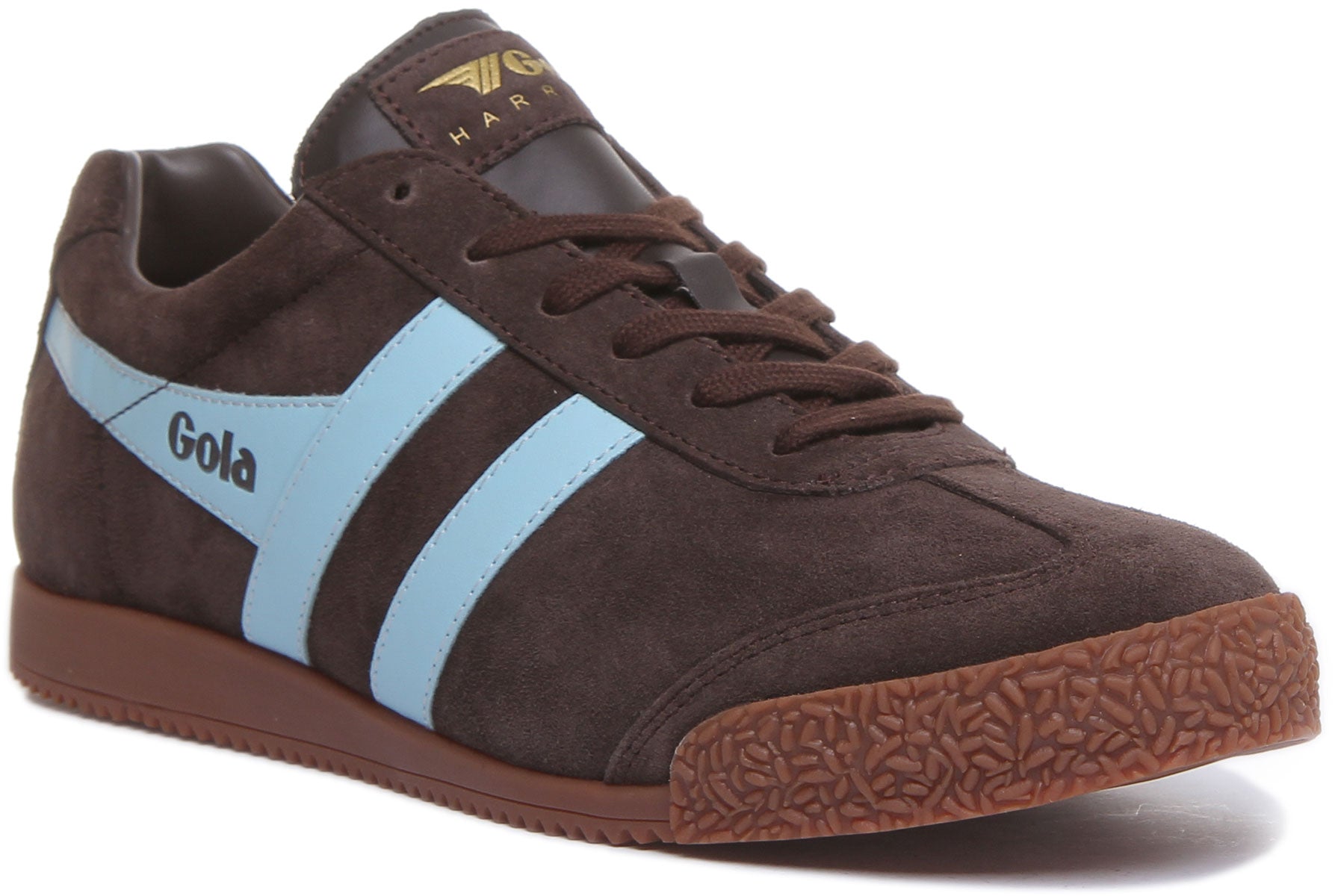 Gola Classics Harrier Suede In Brown Blue Lace up Casual Trainer 4feetshoes