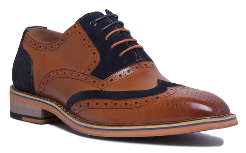 JUSTINREESS Fred Chaussures classiques à lacets pour hommes en cuir en marron bleu