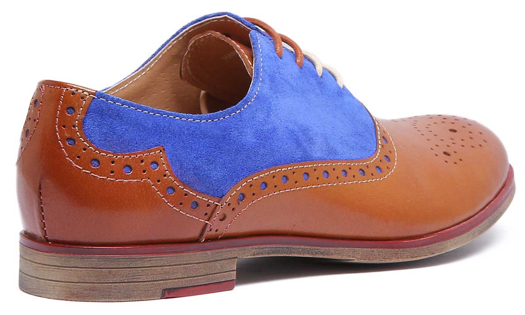 JUSTINREESS Gwen Chaussures en cuir bicolores à lacets pour femmes en brun bleu
