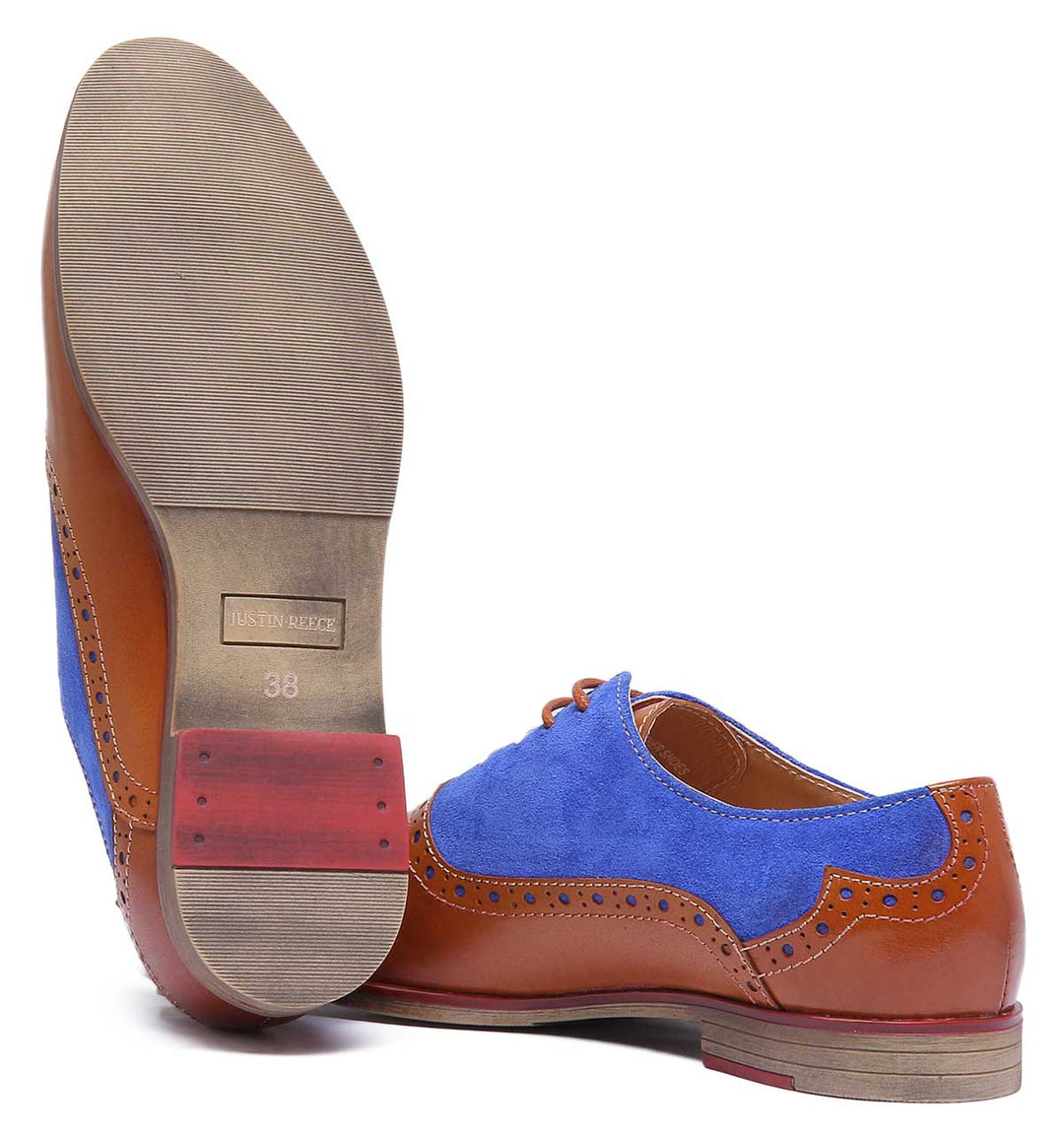 JUSTINREESS Gwen Chaussures en cuir bicolores à lacets pour femmes en brun bleu