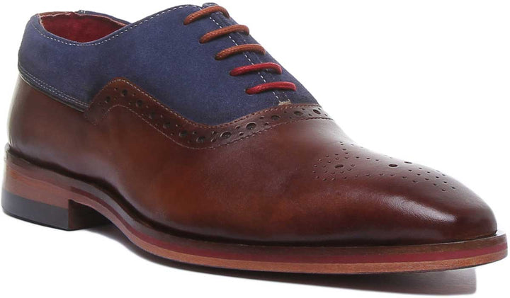 JUSTINREESS Ceaser Zapatos de cuero con cordones de dos tonos para hombres en marrón azul
