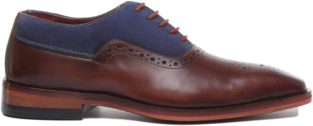 JUSTINREESS Ceaser Zapatos de cuero con cordones de dos tonos para hombres en marrón azul