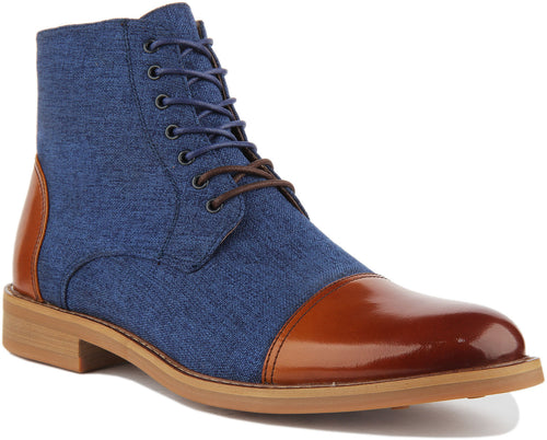 JUSTINREESS Adam Bottines à lacets en cuir bicolore pour hommes en brun bleu