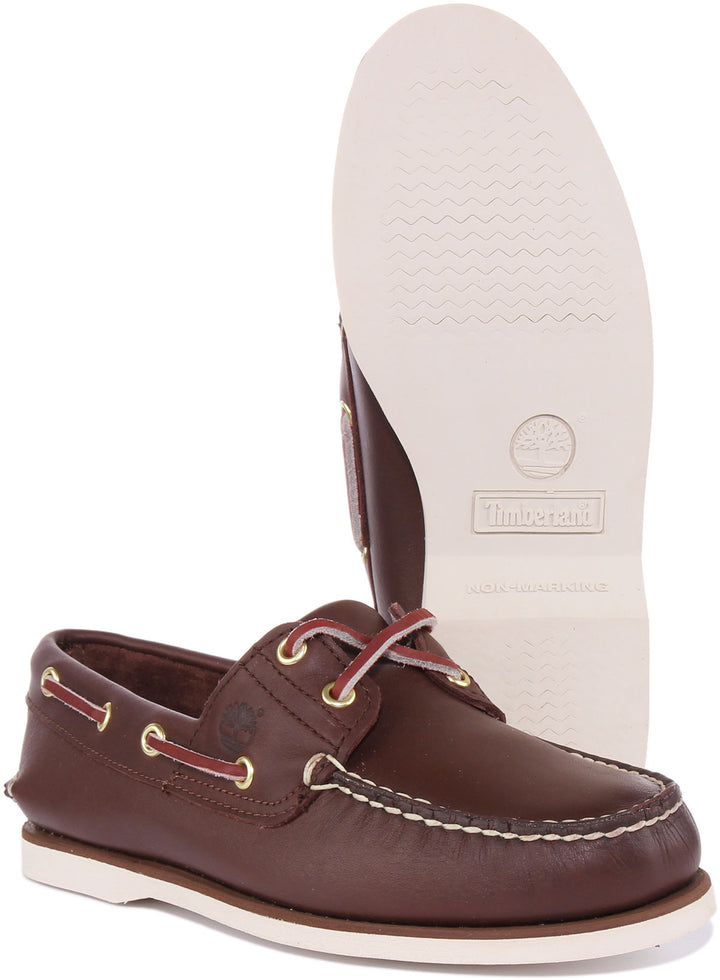 Timberland Earthkeepers Zapatos náuticos clásicos de piel con cordones para hombre en marrón blanco