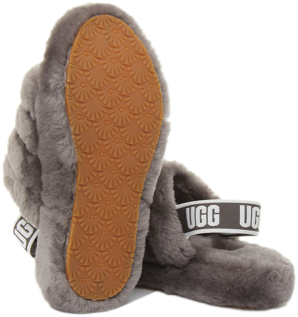 Ugg Australia Fluff Yeah Slides Charcoal For Kids Sheepskin