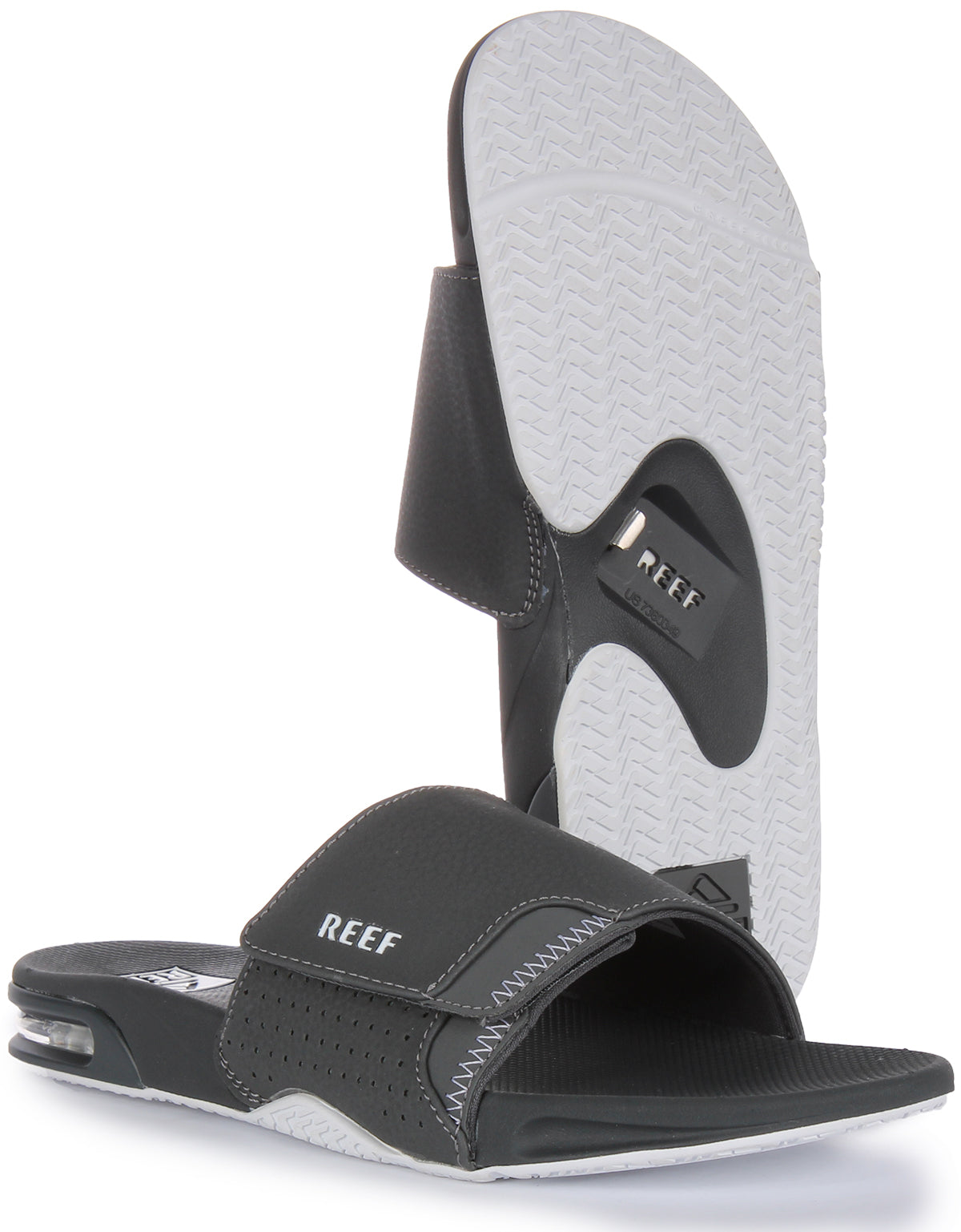 Reef Fanning In Charcoal For Men 3D Logo Bootle Open Toe Flip