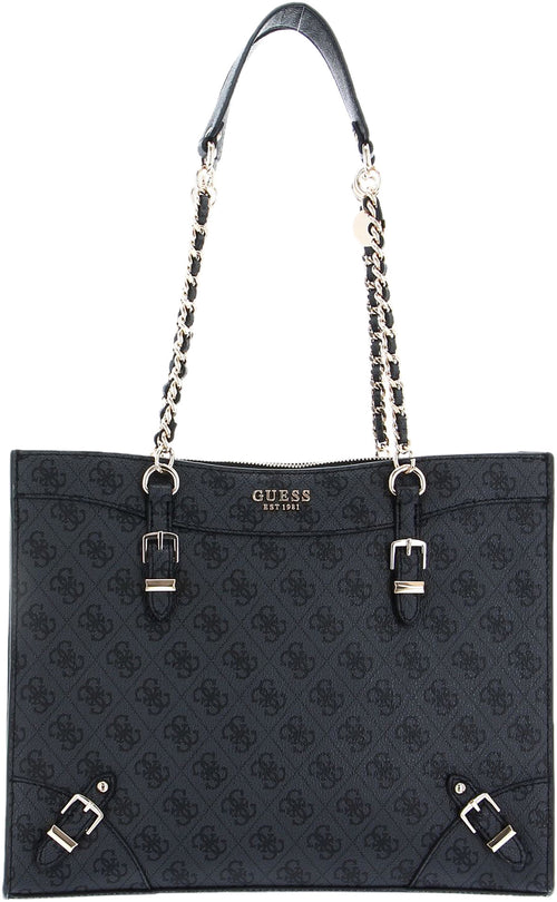 Guess Didi Society Sac à main fourre tout en simili cuir pour femmes en charbon