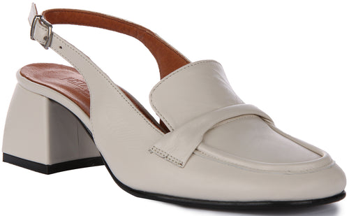 JUSTINREESS Elliana Scarpe in pelle con tacco a blocco con fibbia da donna in crema