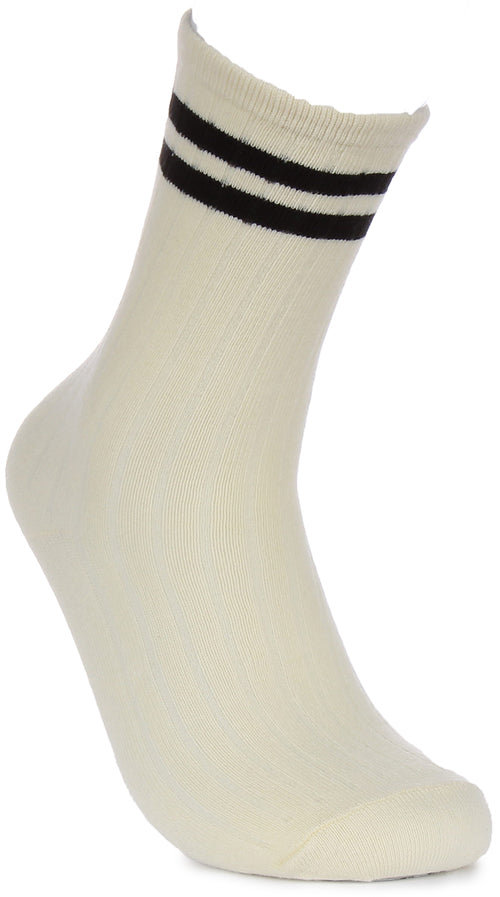 Justinreess England 2 Pairs Retro Stripe Socks In Cream