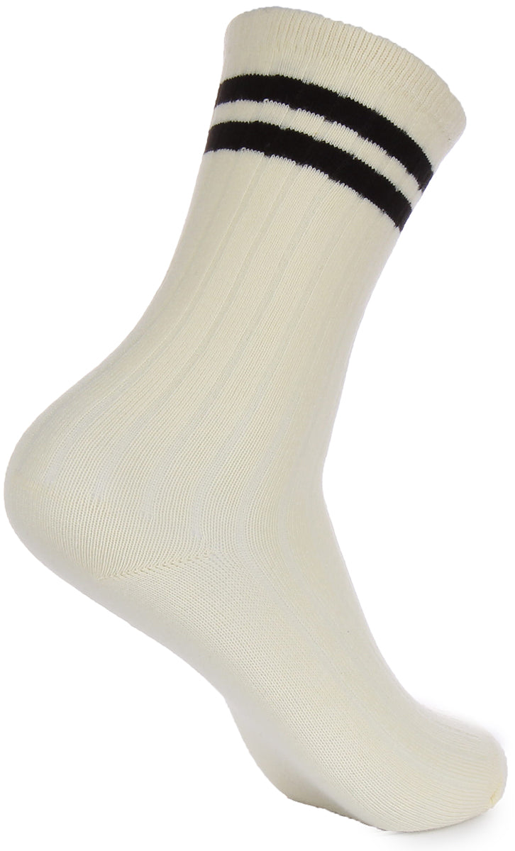 Justinreess England 2 Pairs Retro Stripe Socks In Cream