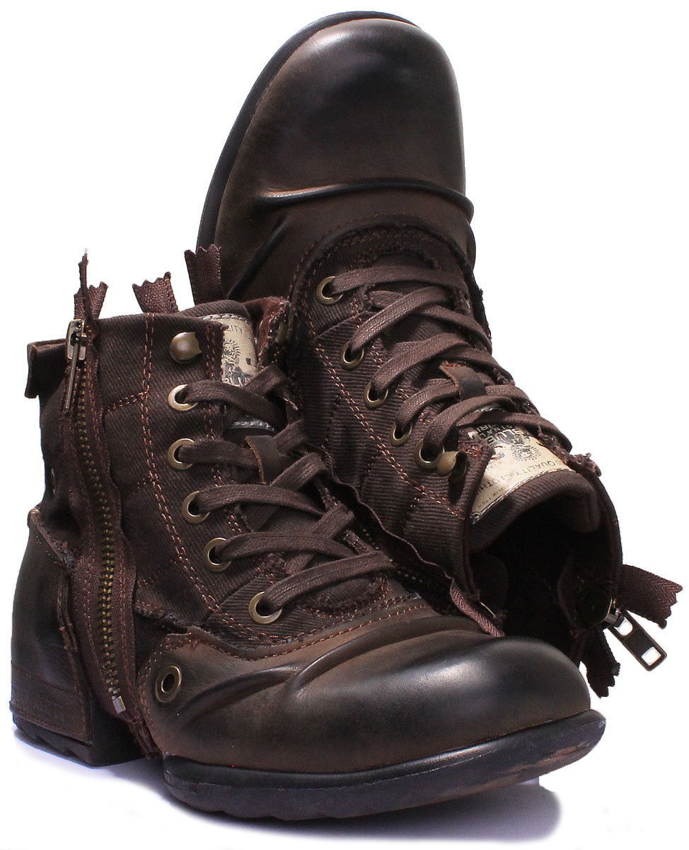 Replay Clutch Mens Biker Boot in Dark Brown | Leather Lace Up Boots