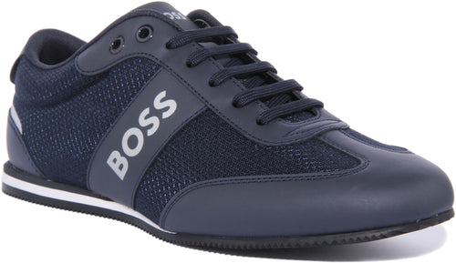 Boss Rusham Low Zapatillas de deporte sintéticas con cordones para hombre en azul oscuro