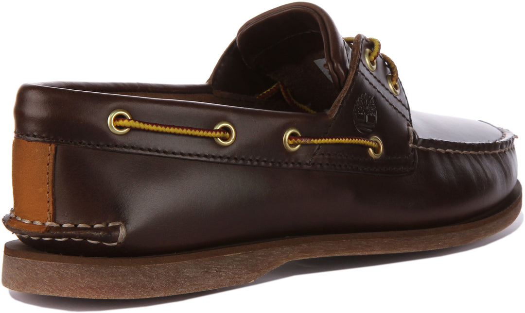 Timberland Zapatos náuticos clásicos de piel plena flor con 2 ojales para hombre en marrón oscuro