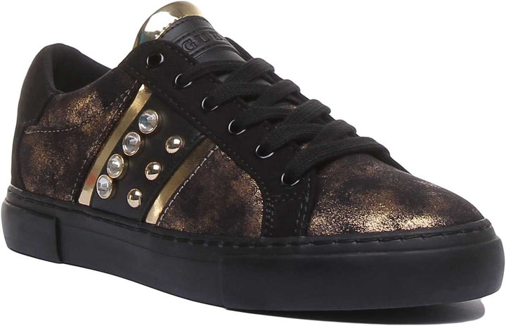 Guess Glitzy 2 Women's Lace Up Shimmery Sneakers In Gold Black