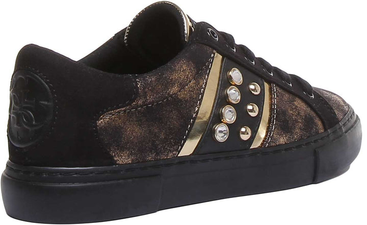 Guess Glitzy 2 Women's Lace Up Shimmery Sneakers In Gold Black