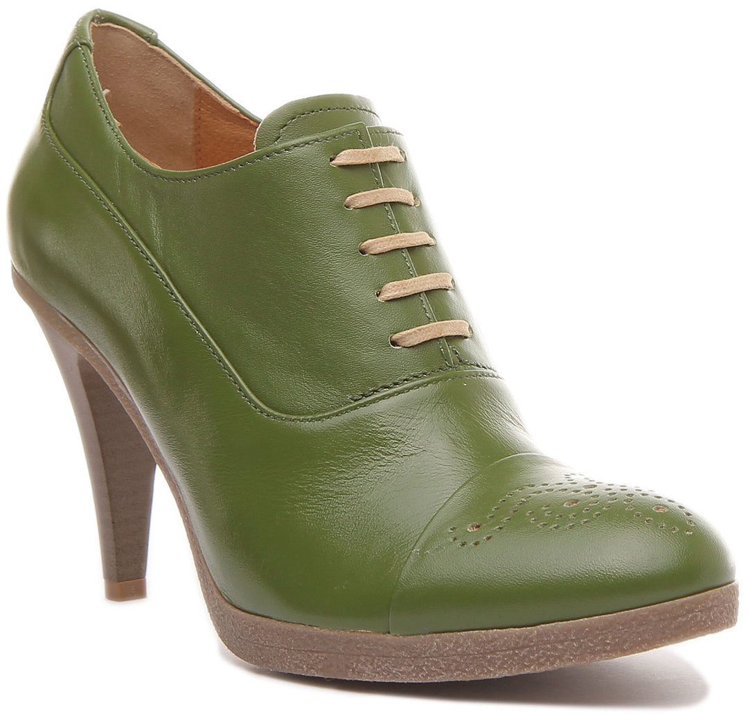 JUSTINREESS Margy Zapatos de tacón alto de piel con cordones para mujer en verde