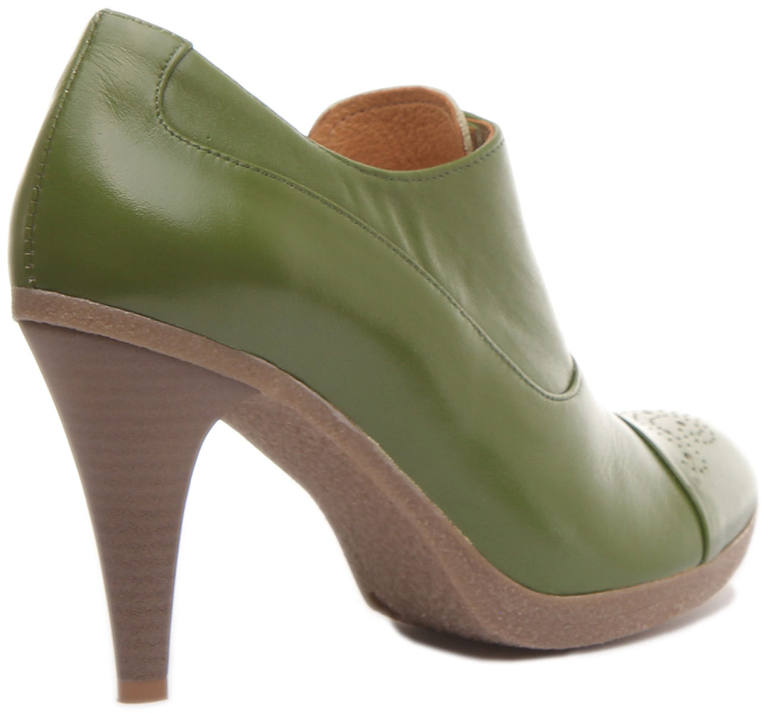JUSTINREESS Margy Zapatos de tacón alto de piel con cordones para mujer en verde