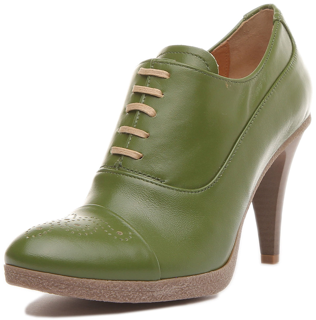 Margy Stilleto Heeled Lace up Brogue Shoes in Green