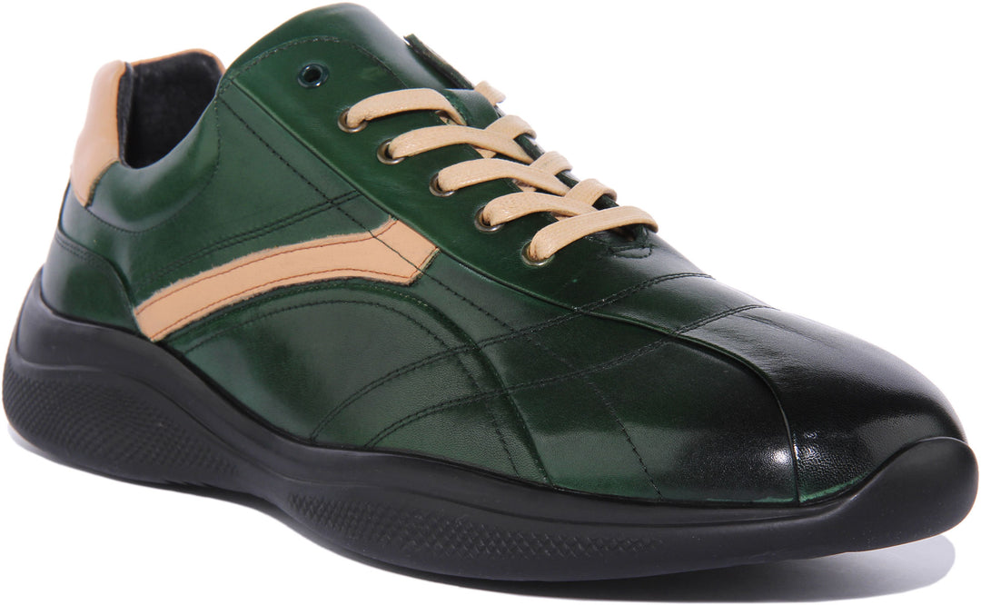 JUSTINREESS Sam Chaussures rétro décontractées en cuir à lacets pour hommes en vert