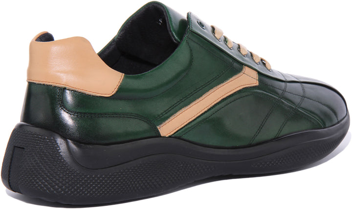 JUSTINREESS Sam Chaussures rétro décontractées en cuir à lacets pour hommes en vert