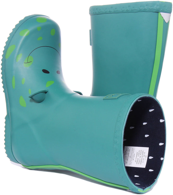 Joules JNR Roll Up Stivali di gomma per bambini con stampa rana in verde