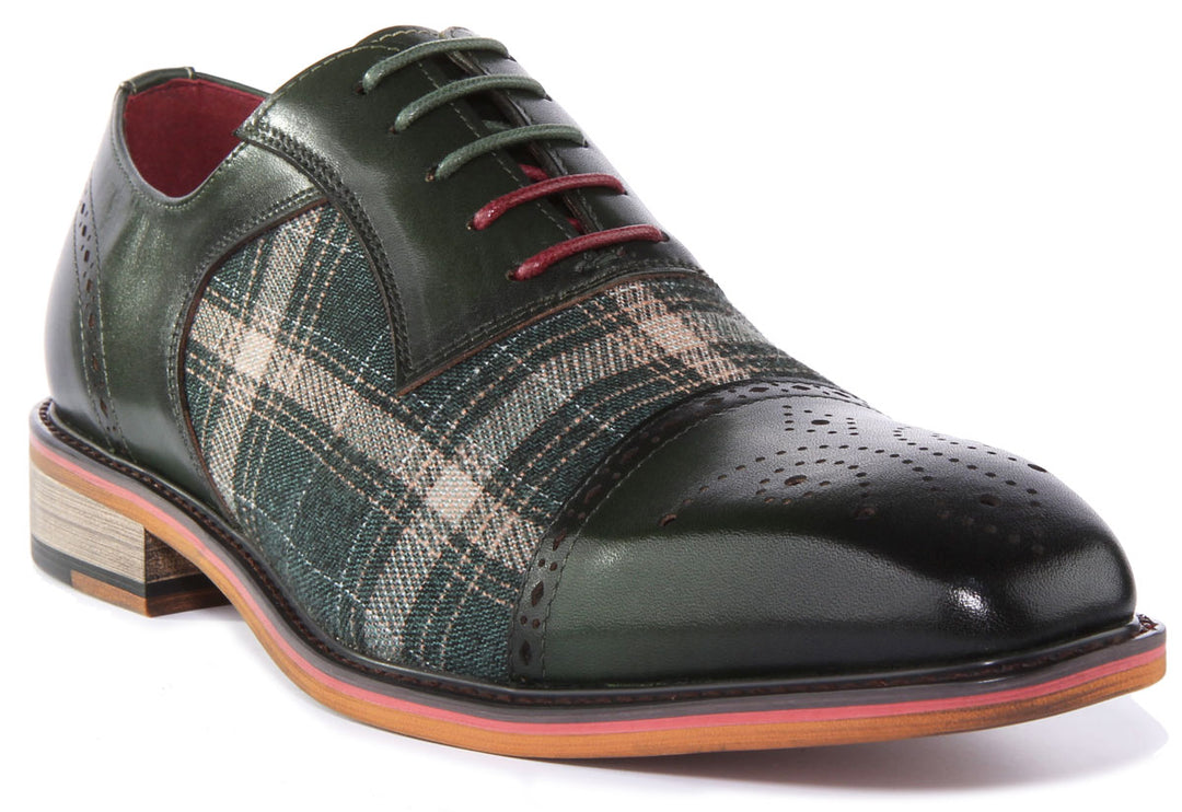 JUSTINREESS Major Chaussures Oxford à lacets en cuir à bouts pointus pour hommes en vert