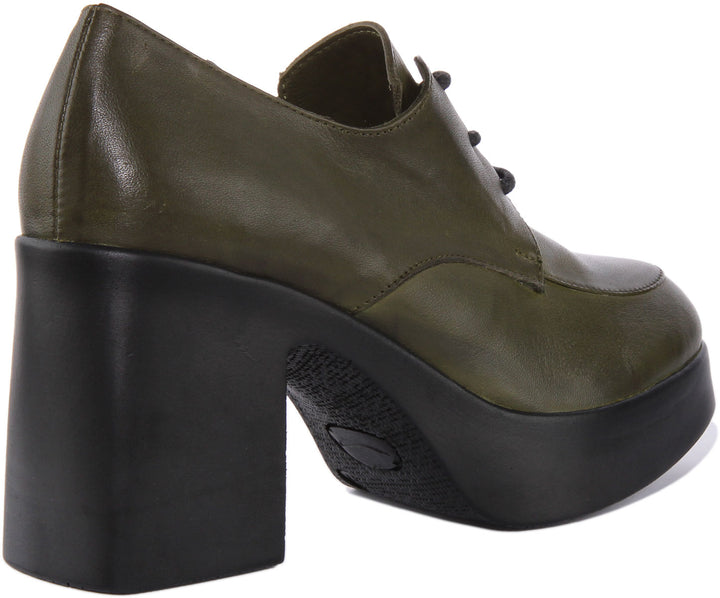 JUSTINREESS Rylan Chaussures Oxford à lacets en cuir pour femmes en vert
