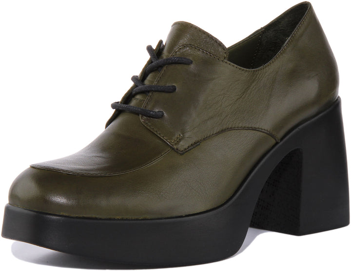 JUSTINREESS Rylan Chaussures Oxford à lacets en cuir pour femmes en vert