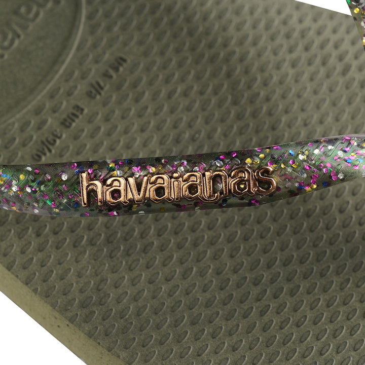 Havaianas Square Logo Metallic Sandalia chancla para mujer en verde