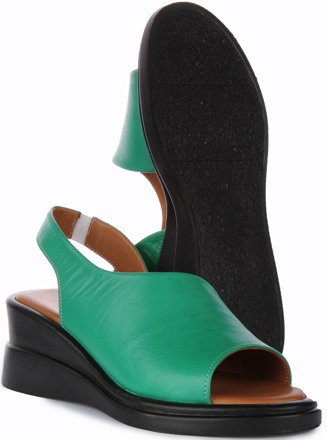 JUSTINREESS Nessa Sandales à talons compensés en cuir peep toe pour femmes en vert