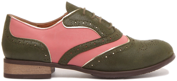 Roxana Lace up Soft Leather Brogue Shoes in Green