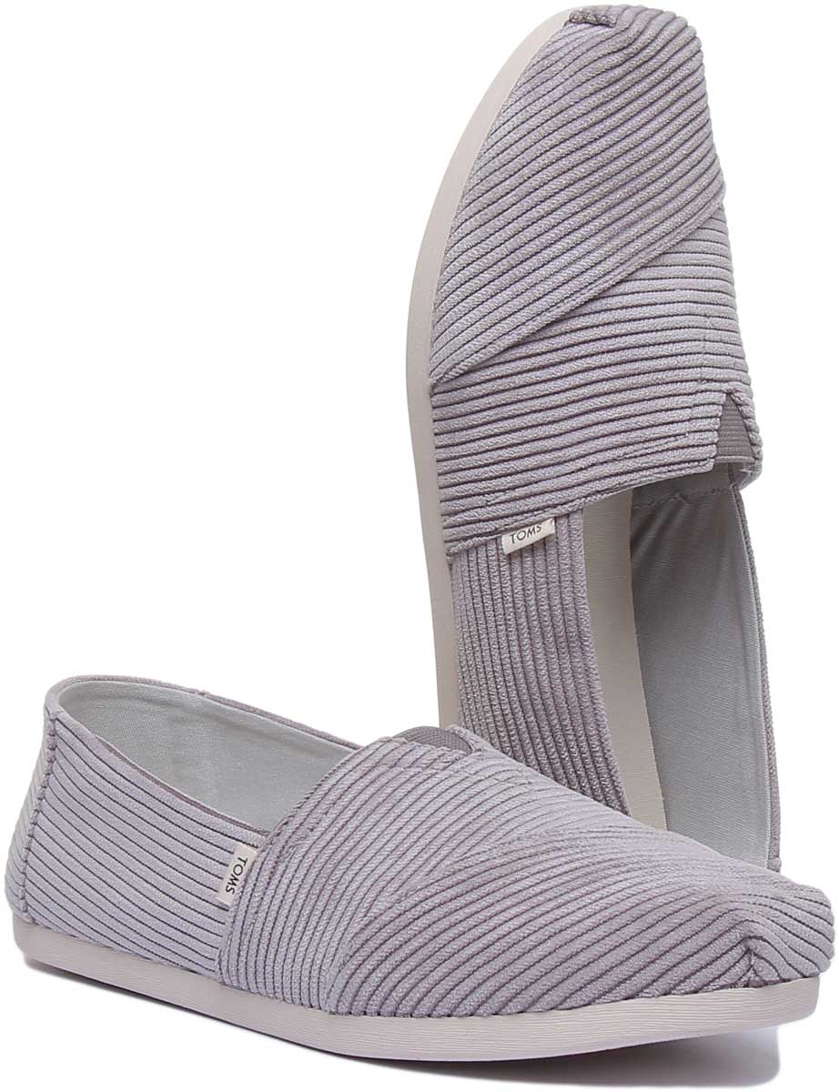 Toms Corduroy Cement Zapatillas de lona clásicas para mujer en gris