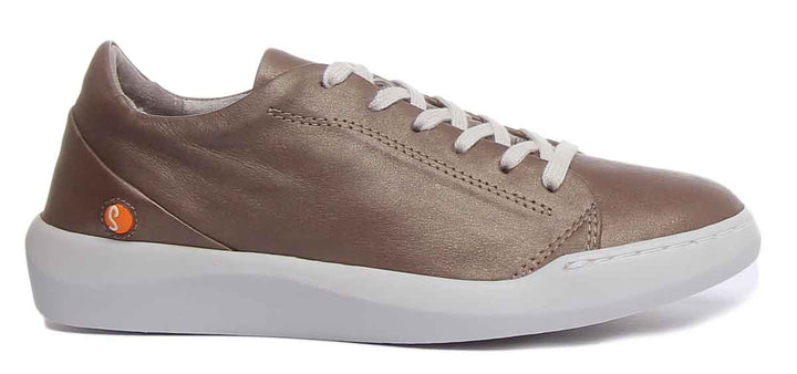 Softinos Bauk543 Lace Up Leather Trainers In Grey For Women