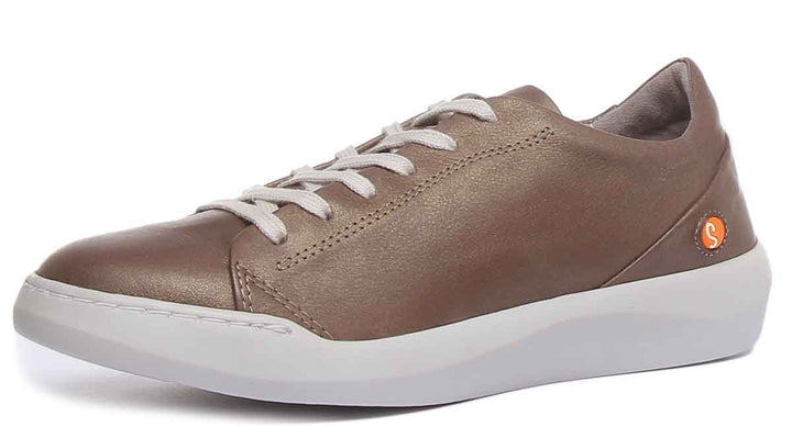 Softinos Bauk543 Lace Up Leather Trainers In Grey For Women
