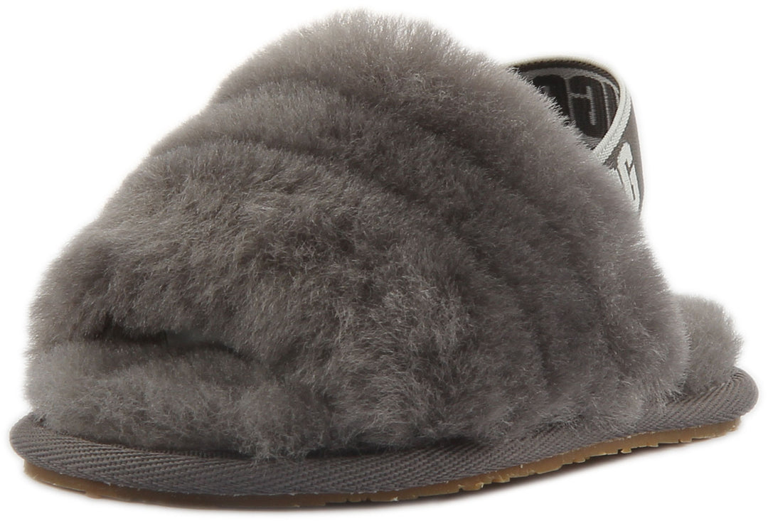 Ugg Australia Fluff Yeah Slippers In Grey For Infants