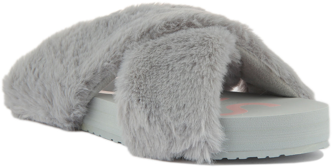 Toms Susie EVA Pantofole con piattaforma in pelliccia sintetica da donna in grigio