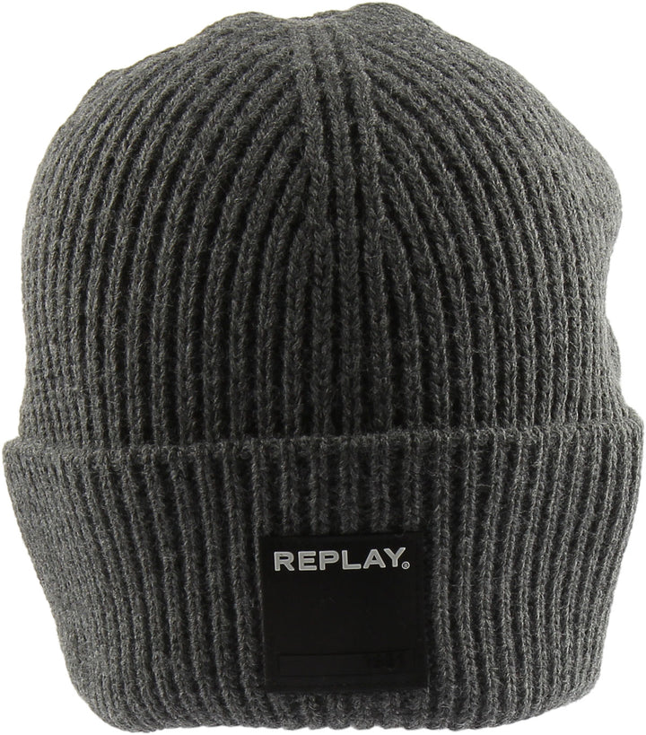 Replay Scarf And Beanie Set In Grey For Men