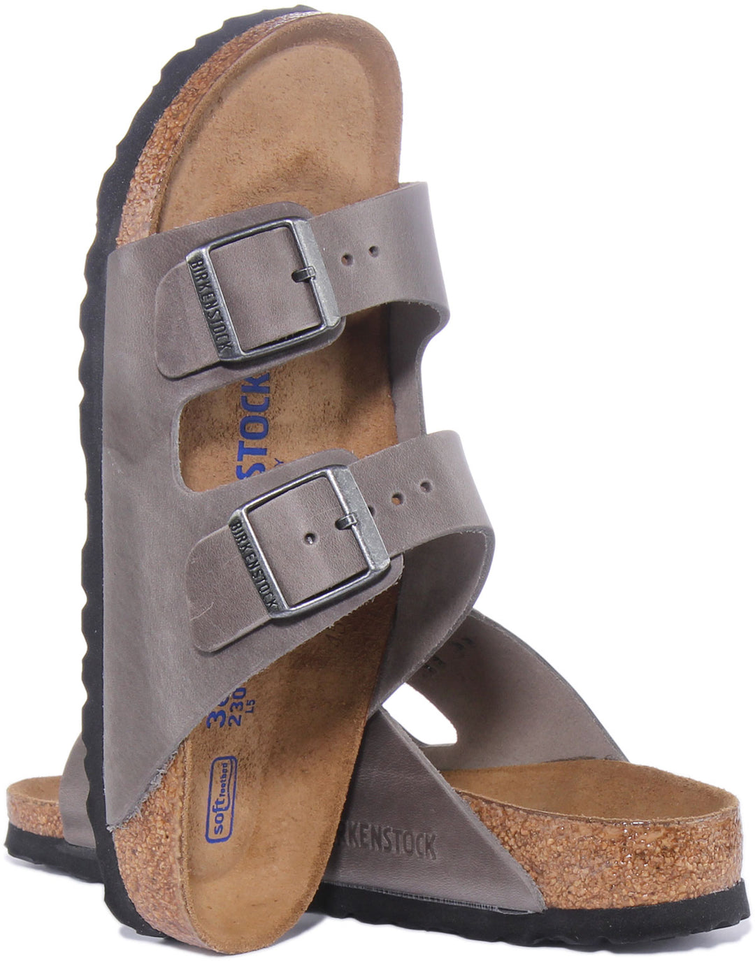 Birkenstock Arizona SBF Sandalo da con 2 cinturini in pelle in grigio