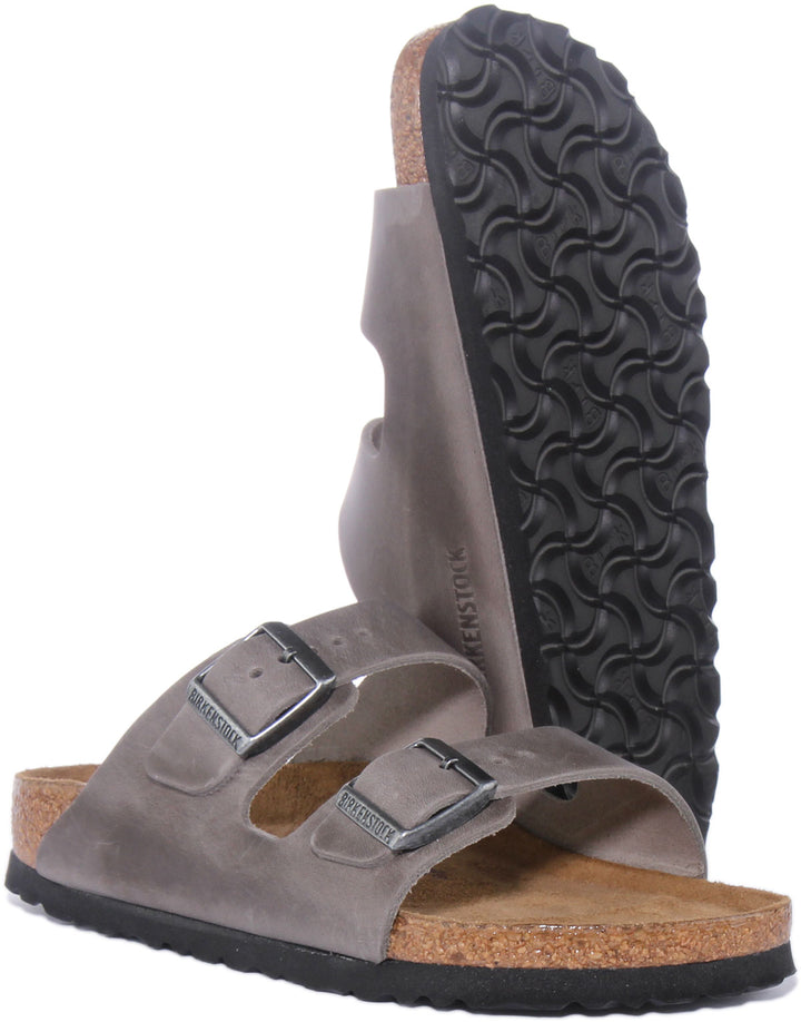 Birkenstock Arizona SBF Sandale en cuir à 2 lanières poure en gris