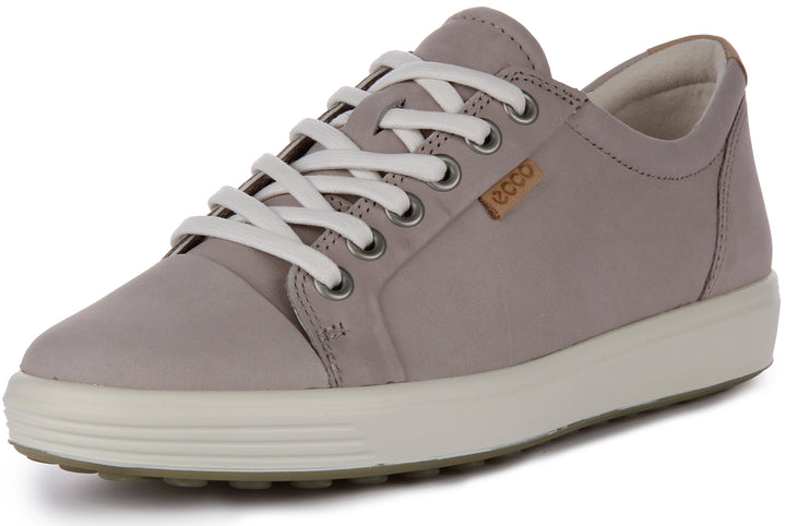 Ecco Soft 7 Zapatillas con cordones de cuero nobuck para mujer en gris