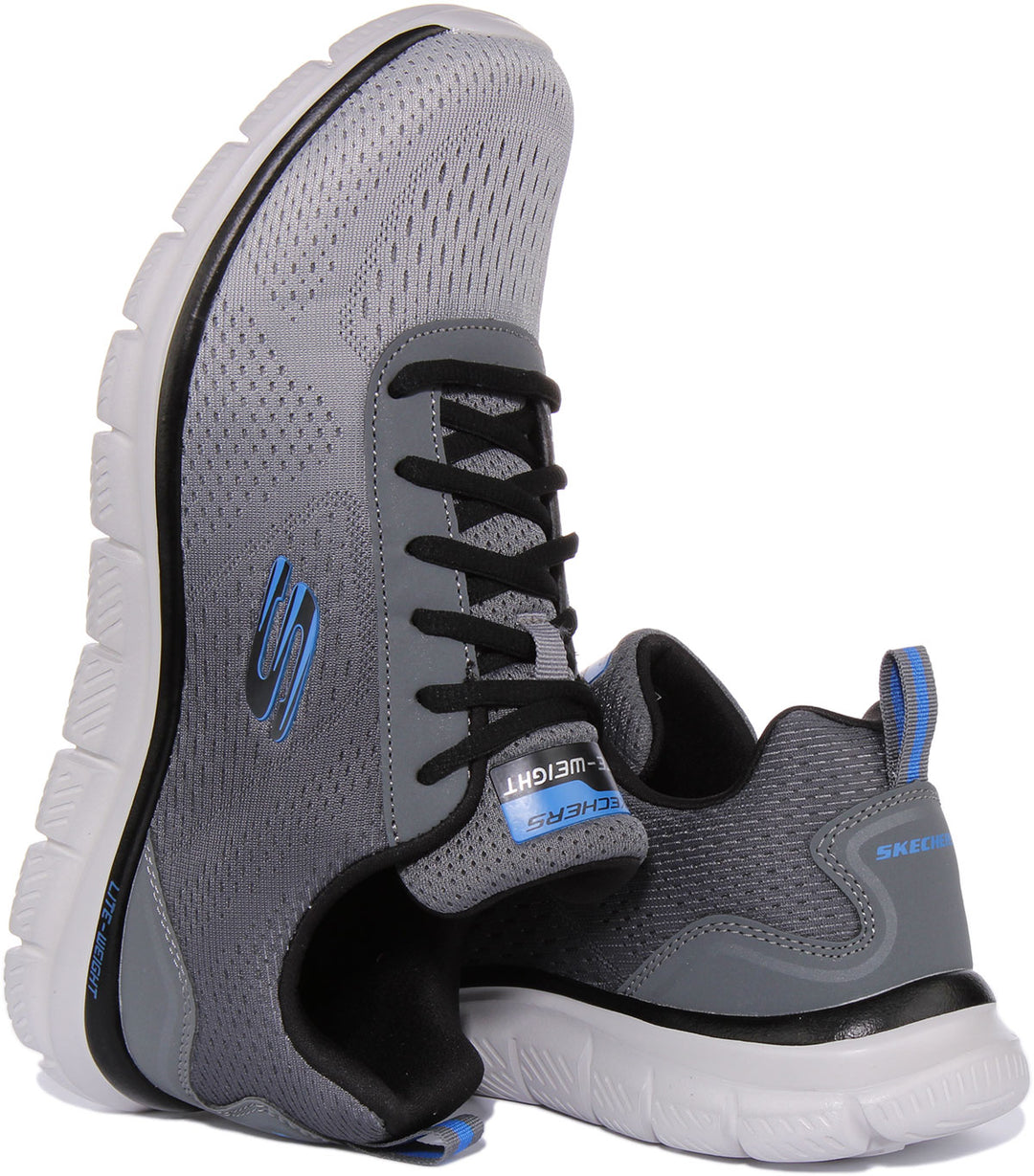 Skechers TrackRipkent Zapatillas de malla con cordones para hombre en gris azul