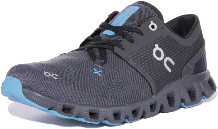 On Running Cloud X 3 Chaussures de course en maille à lacets pour hommes en gris bleu