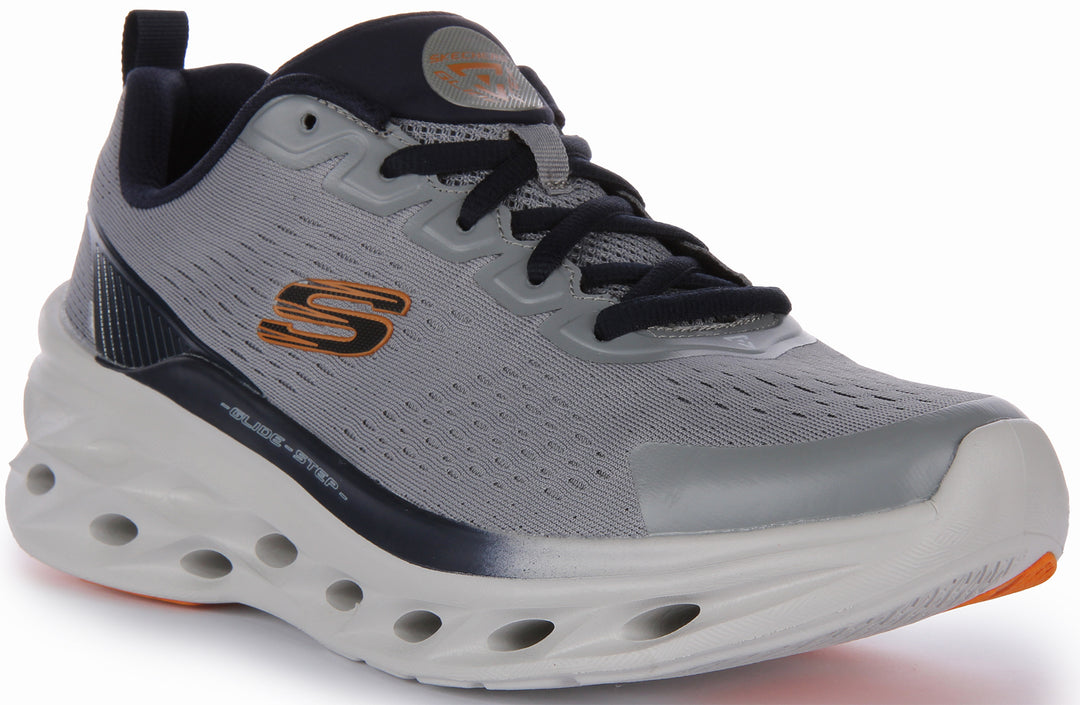 Skechers Glide Step Swift In Grey Navy For Men Lace Up Mesh